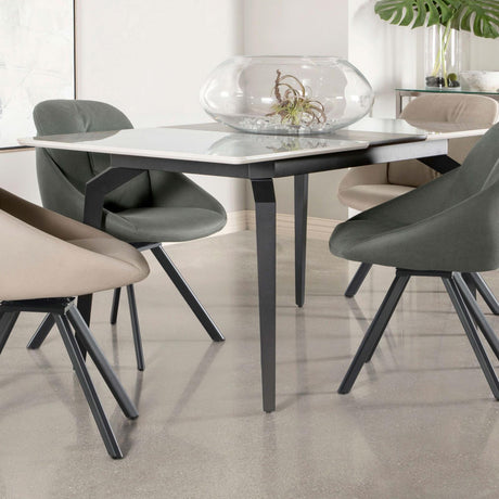 Mina Rectangular Dining Table grey ceramic top angled view