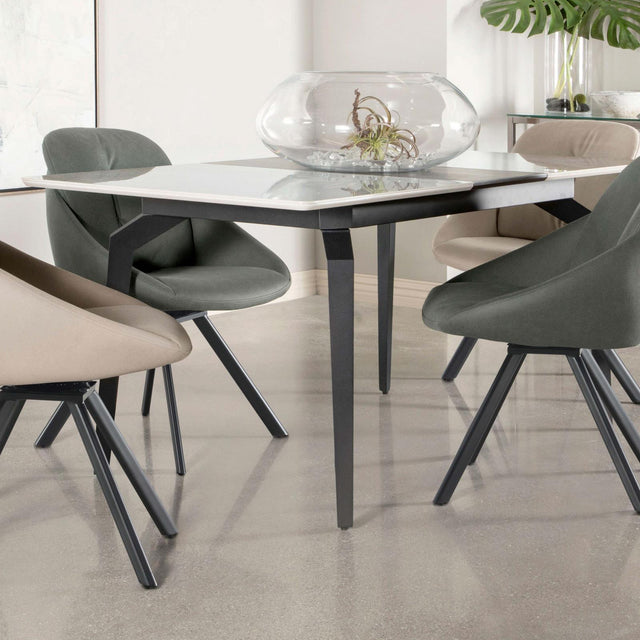Mina Rectangular Dining Table grey ceramic top angled view