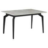 Mina Rectangular Dining Table sandy black metal base close-up