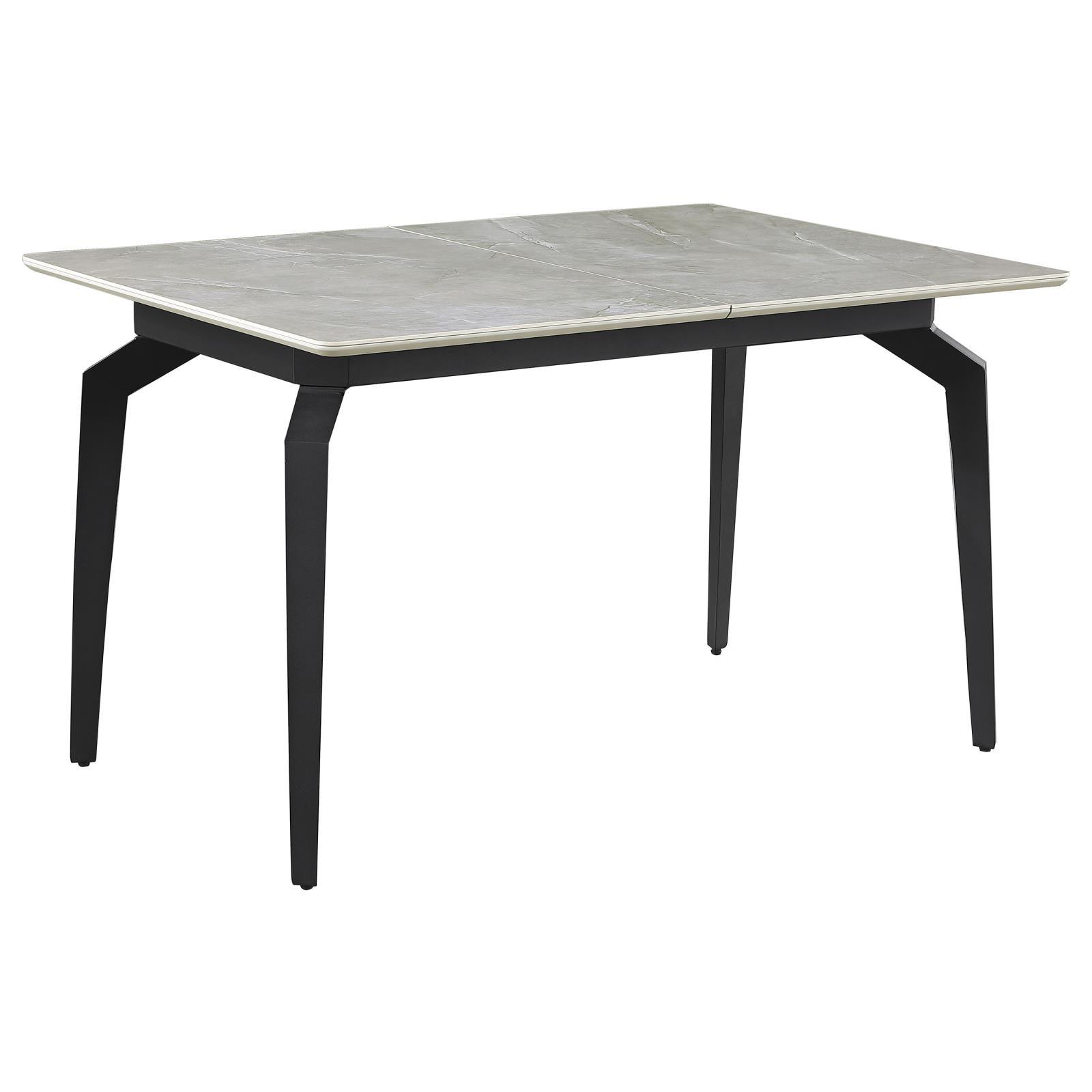 Mina Rectangular Dining Table sandy black metal base close-up