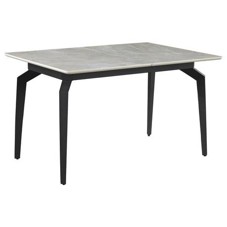 Mina Rectangular Dining Table sandy black metal base close-up