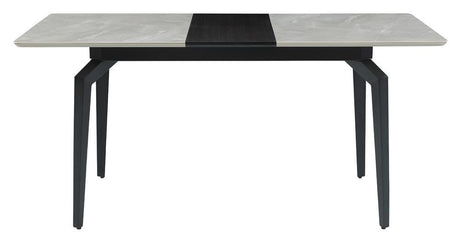 Side view of Mina Dining Table showing metal legs