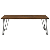 Close-up of Neve dining table live-edge grey Sheesham wood top