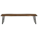 Close-up of live edge detailing on Neve dining bench seat