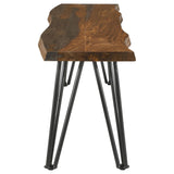 Detail of gunmetal hairpin legs on Neve dining bench