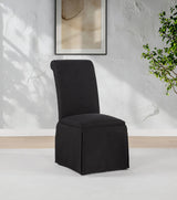 Shawna Chair side view showing skirt and rolled top rail
