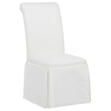 Shawna white upholstered skirted side chair back detail