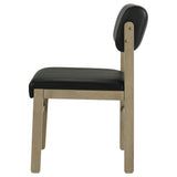 Black leatherette seat close-up on Kehoe dining chair
