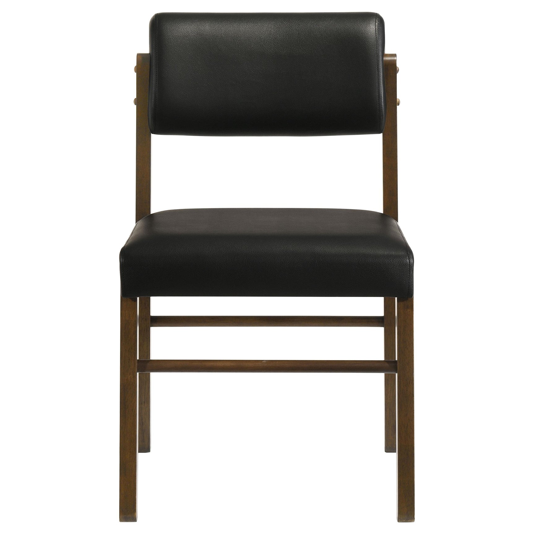 Kehoe upholstered dining side chair in black leatherette from front right angle