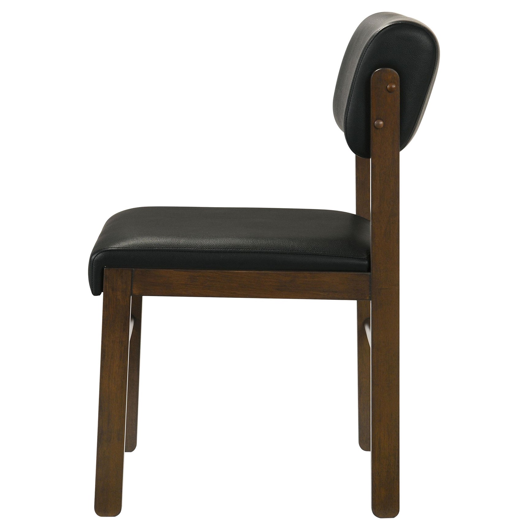 Kehoe upholstered dining side chair in black leatherette from front right angle