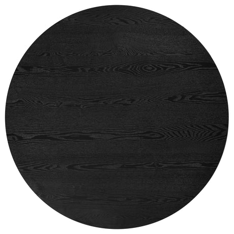 Side view of Hamlyn round black wood dining table