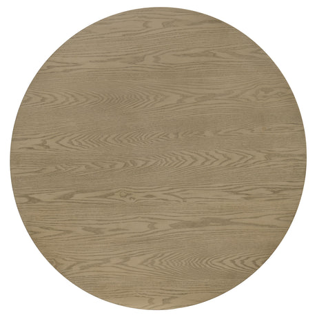 Hamlyn round dining table side angle showing fluted pedestal base