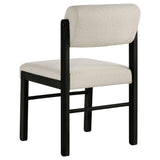 Kehoe dining side chair black legs and cream fabric close-up