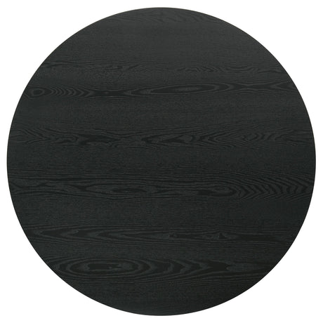 Close-up of pedestal base with fluted black finish