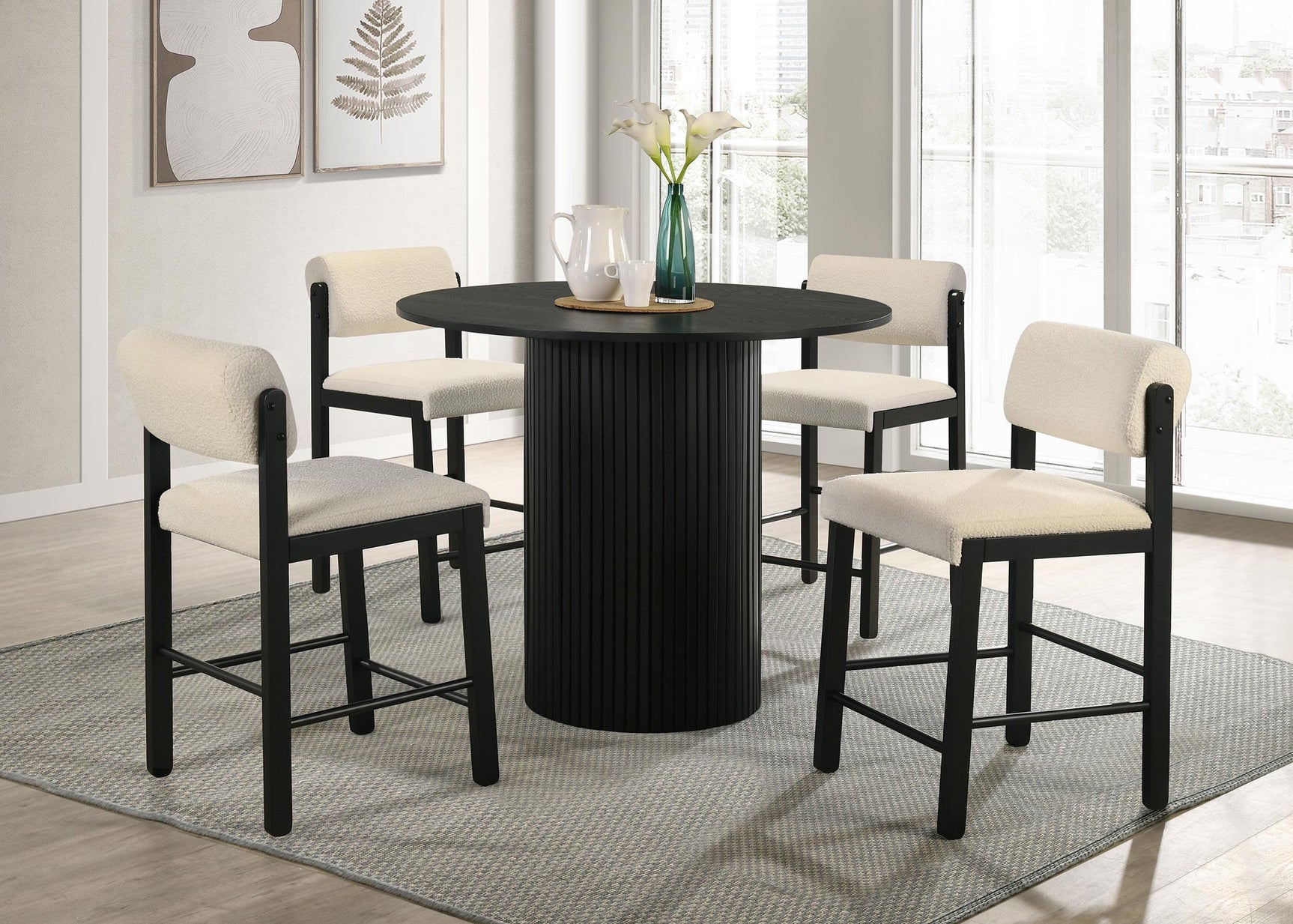 Table with two stools in kitchen nook