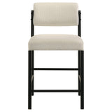 Close-up of cream polyester fabric upholstery on Kehoe chair