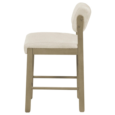 Set of 2 Kehoe upholstered counter height chairs side by side