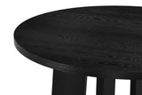 Side view of Strouse round dining table displaying stability and finish