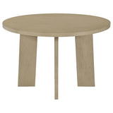 Close-up of Strouse table’s ash veneer tabletop with square edge