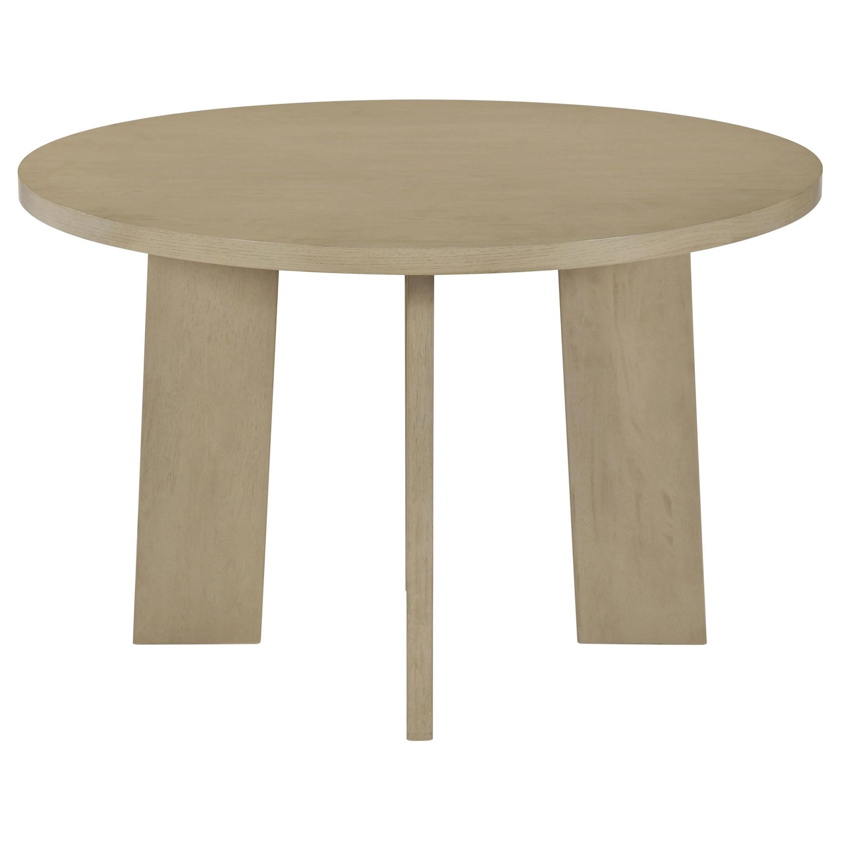 Close-up of Strouse table’s ash veneer tabletop with square edge