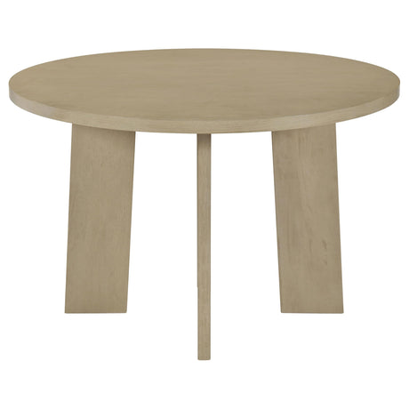 Close-up of Strouse table’s ash veneer tabletop with square edge