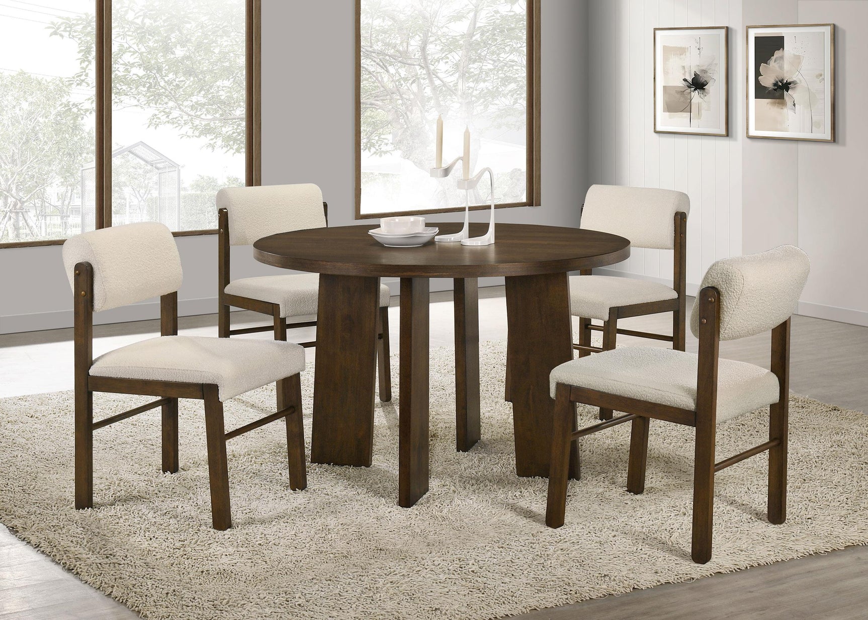Overhead view of round dining table