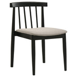 Close-up of wheat-tone fabric upholstered seat on Cullen dining chair