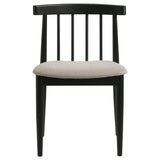 Back view of Cullen dining chair illustrating curved spindle design