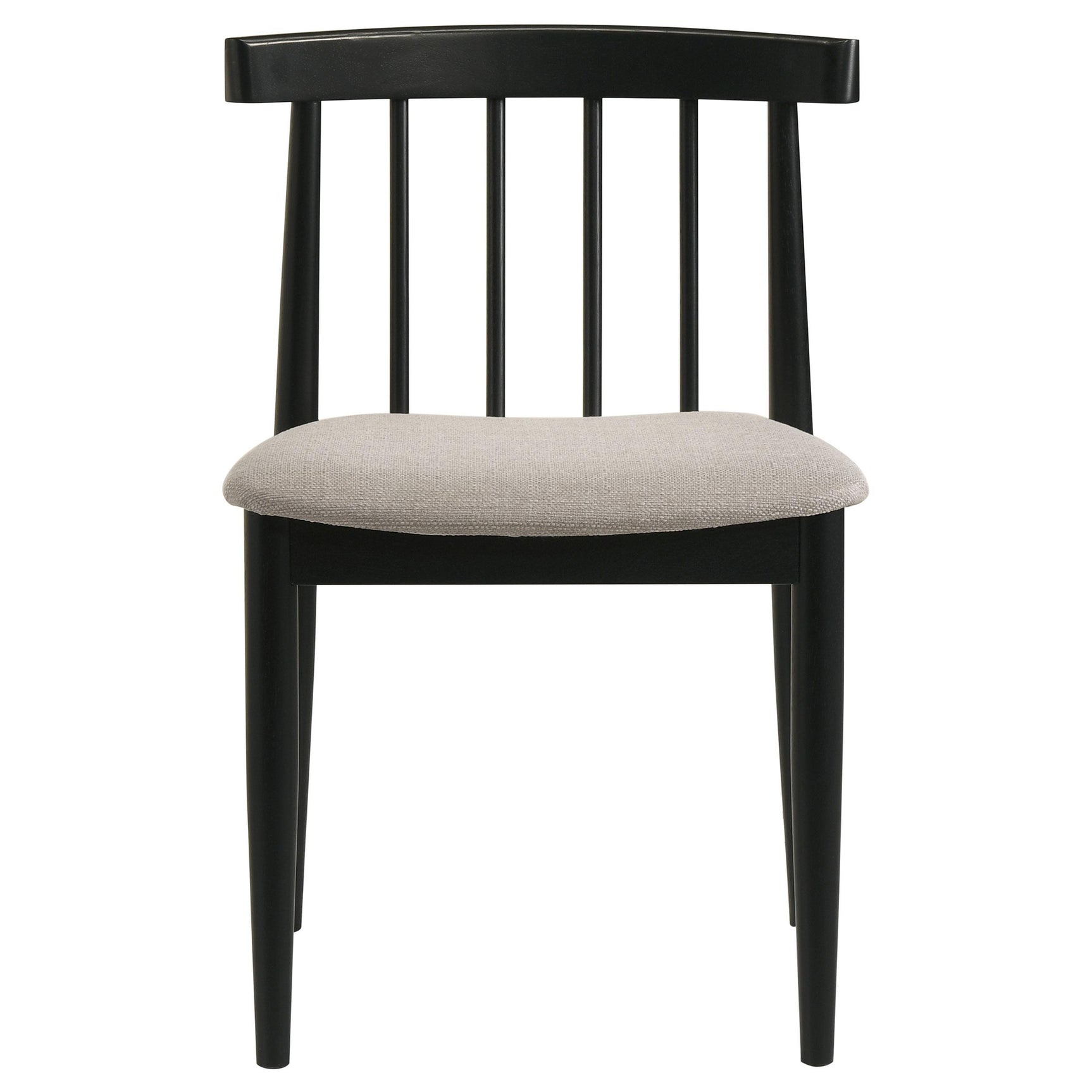 Back view of Cullen dining chair illustrating curved spindle design