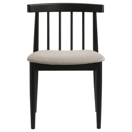 Back view of Cullen dining chair illustrating curved spindle design