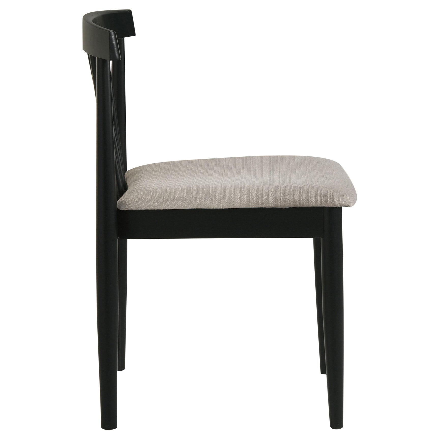 Close-up view of chair back's gently arched top rail