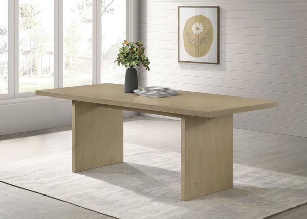 Close-up of thick slab wood top with ash veneer finish