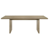 Side view showing bold panel legs and open base design