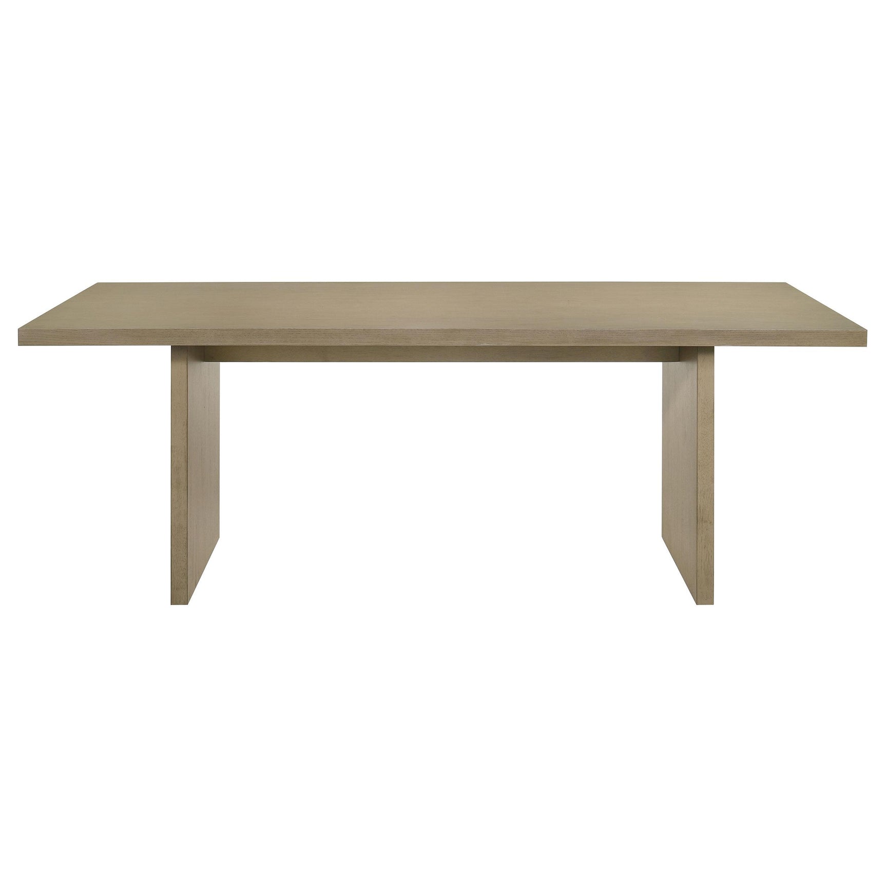 Side view showing bold panel legs and open base design