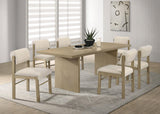 Decker 82-inch rectangular wood dining table in natural oak finish, angled view
