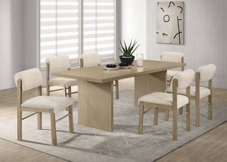 Decker 82-inch rectangular wood dining table in natural oak finish, angled view