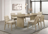 Decker 82-inch rectangular wood dining table in natural oak finish, angled view