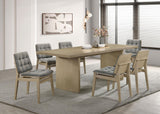 Decker 82-inch rectangular wood dining table in natural oak finish, angled view