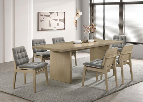 Decker 82-inch rectangular wood dining table in natural oak finish, angled view