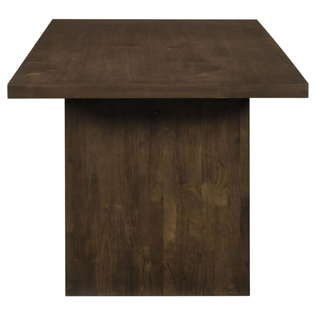 Side view of dining table highlighting open base