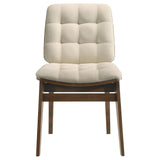 Back view of Redbridge walnut framed cream velvet dining side chair