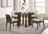 Redbridge velvet upholstered cream dining side chair with walnut frame front angle