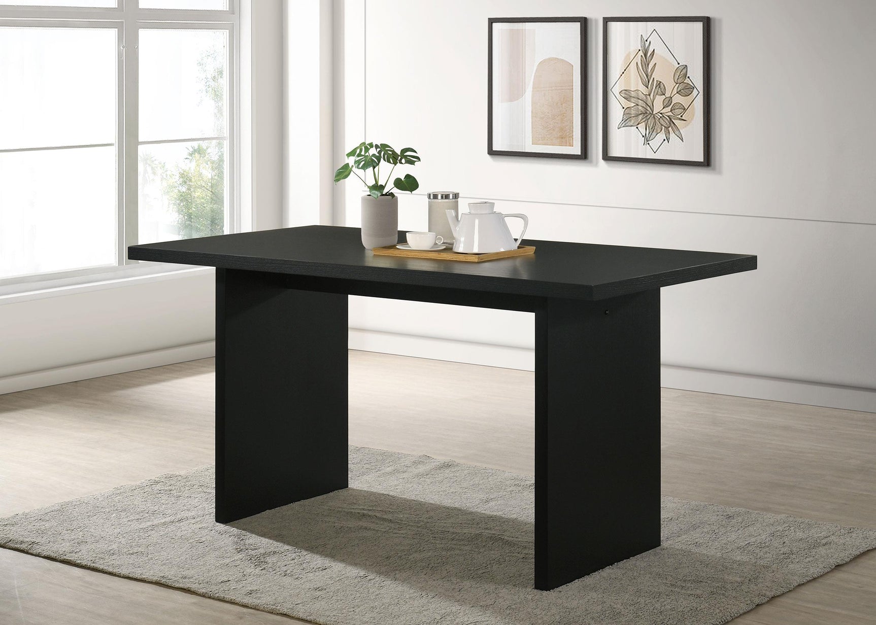 Decker dining table with thick slab ash veneer top in black finish