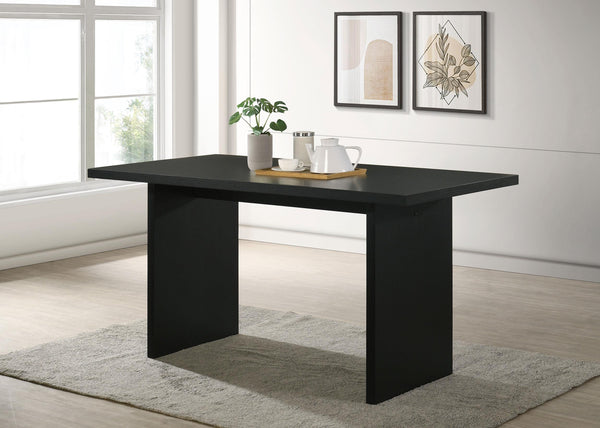 Decker dining table with thick slab ash veneer top in black finish