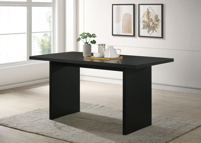 Decker dining table with thick slab ash veneer top in black finish