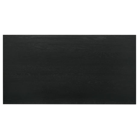 Black rubberwood dining table with leveler feet