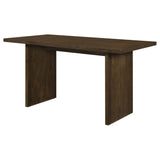 Close-up of walnut veneer tabletop on Decker counter height dining table