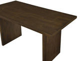Underneath view highlighting levelers on Decker dining table