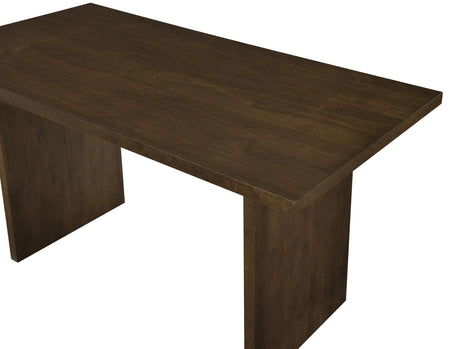 Underneath view highlighting levelers on Decker dining table
