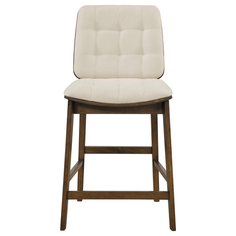 Redbridge Velvet Upholstered Counter Chair cream and walnut back view